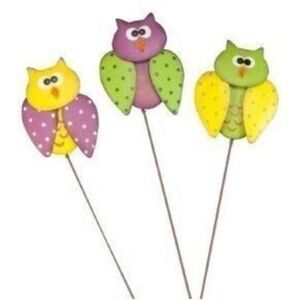 Metal Owl Yard Stakes 3-pc Coil Spring Wiggle Metal Birds 20-inch High NEW